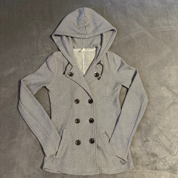 Roxy Striped Button Up Sweater Jacket Women's XS Gray Grey Y2K Cozy Fall Preppy - Picture 1 of 8